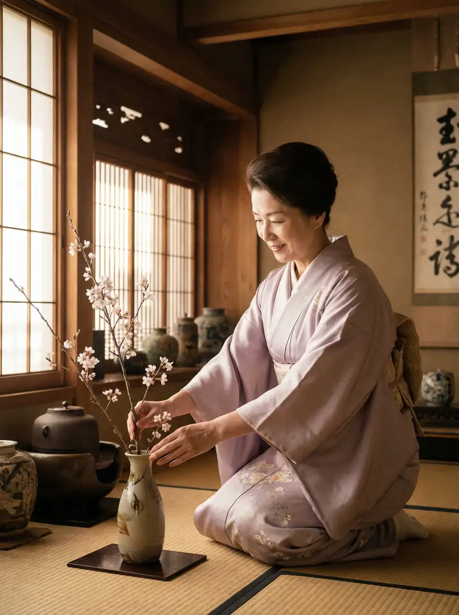 一位优雅的 从前有座灵剑山免费观看 在和室中插花